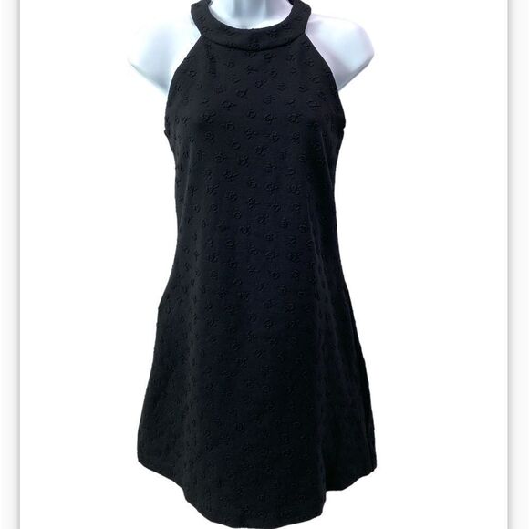 Betsey Johnson Halter Style Solid Black Swing Dress With Raised Rose Design - Picture 1 of 12
